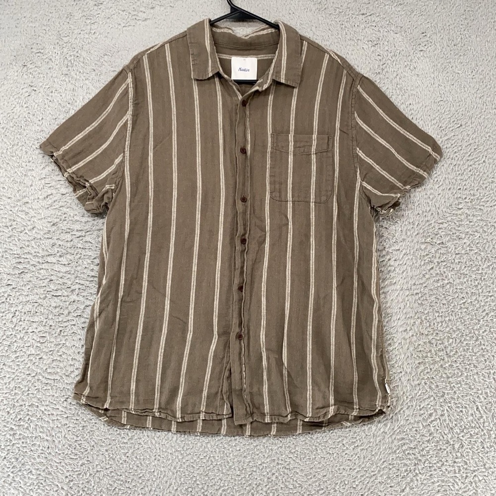 Katin Stripe Shirt Mens Large Alan Short Sleeve Button Up Summer Beach Vacation
